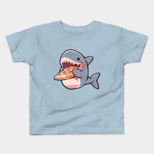 Cute Shark Eating Meat lovers Pizza Comic Kids T-Shirt